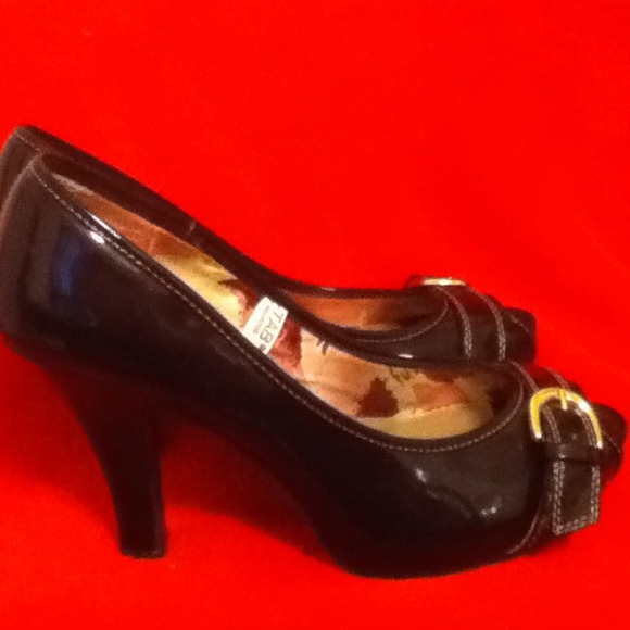 Peep toe heels black patent leather