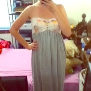 Gray maxi dress with white floral top never worn