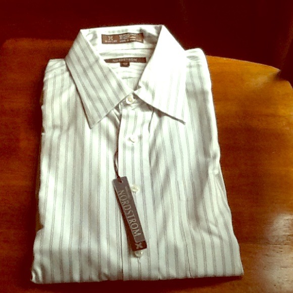 NORDSTROM Men's White and Light Green Shirt