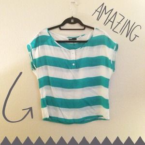BDG Brand Teal & White Striped Sheer Top XS
