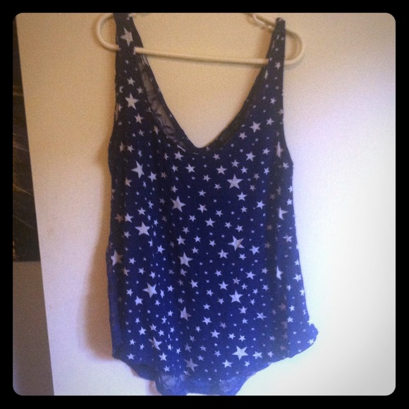 Blue star high low lace see through back tank top