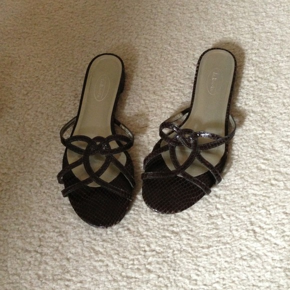 Brown snake skin pattern low sandals