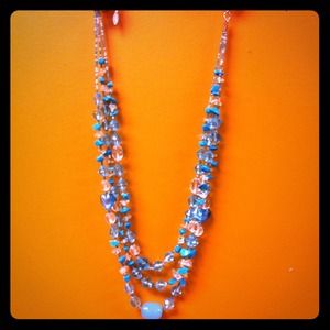 Three layers blue stone necklace