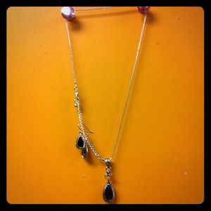 Black stone silver necklace