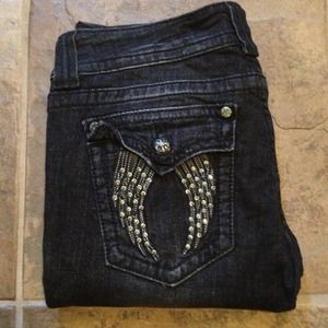 Black Skinny Miss Me Jeans with Angel Wing Detail