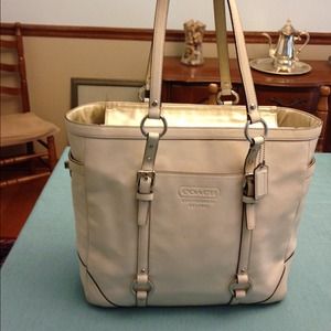 COACH bone color leather purse