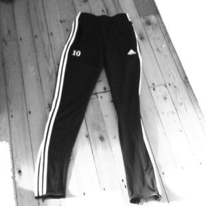Adidas black and white tight soccer training pant.