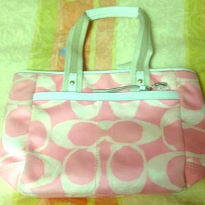 Pink and white coach bag