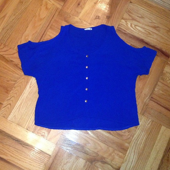 SOLD Royal blue cut open shoulder top size large