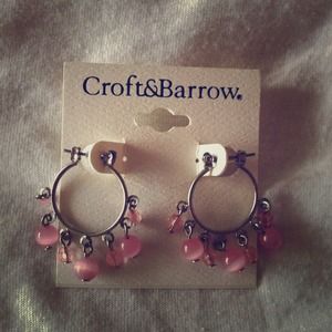 NWT silver hoop earrings with pink balls