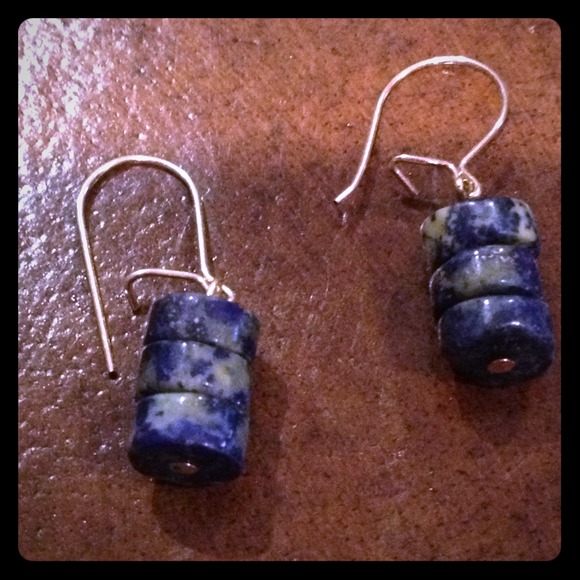 Tiny Lapis Stone Earrings with Gold Tone Hooks