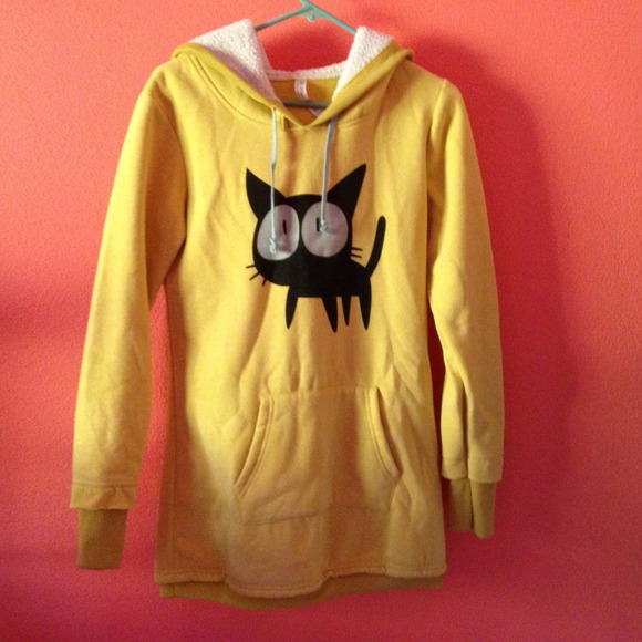 Yellow Pullover Hoodie w/ Black Kitty