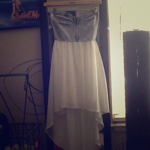 SALE! Strapless Denim top white high low dress
