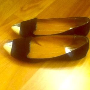Black ballet flats with metallic toe