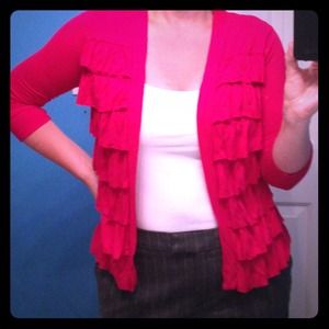 Old Navy HOT pink ruffle cardigan sz M