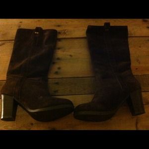 Brown suede chunky heeled boots--Target