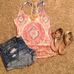 Print racer back tank and shrug bundle