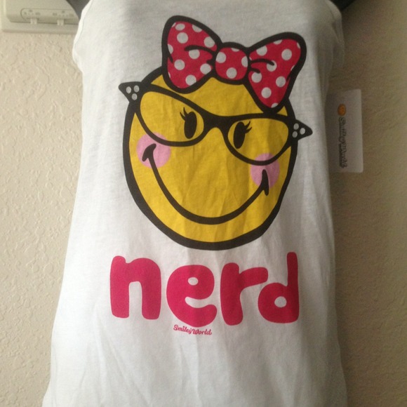 ✋TRADED✋ New Nerd 😎 Smiley Glasses White Tank Top