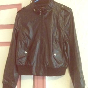 Black leather jacket with pockets