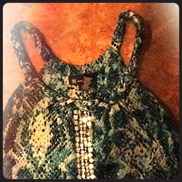 Blue tank with sequins. Braided straps.