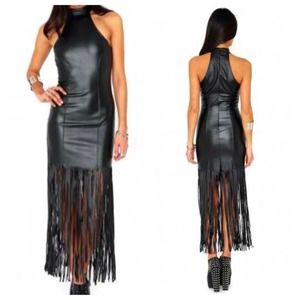 Fringed maxi dress "leather look" REDUCED trendy