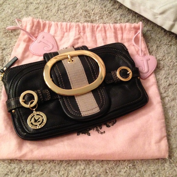 Juicy Couture Black Leather Gold Buckle Clutch