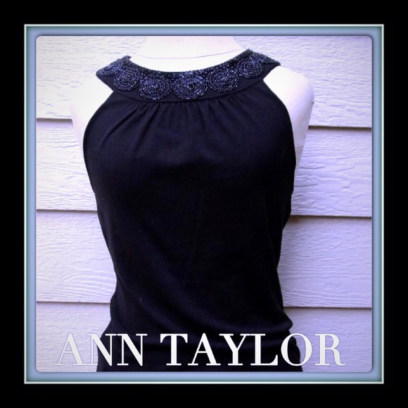 Ann Taylor Black Beaded Top-Small