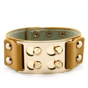 Mustard Yellow Faux Leather Spike Bracelet