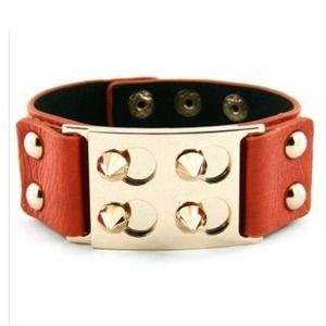 Burnt Orange Faux Leather Spike Bracelet