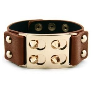 Brown Spike Faux Leather Bracelet