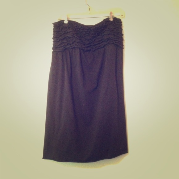 Strapless black cotton beach cover up
