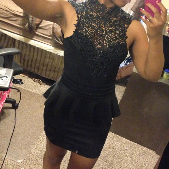 Black lace peplum dress