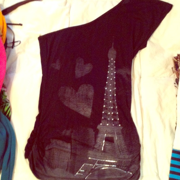 One Sleeve Black Eiffel Tower Top - Picture 1 of 1