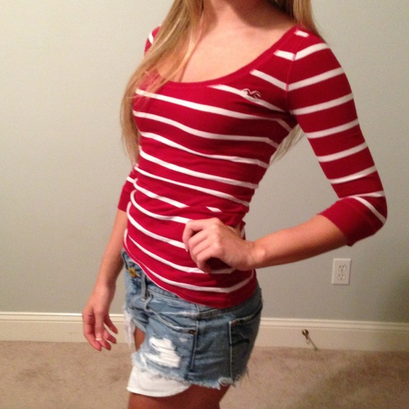 Red Striped Hollister Tee XS