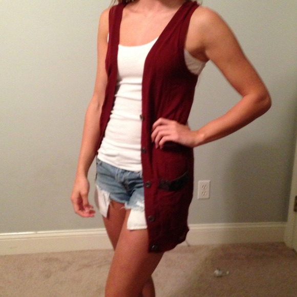 Long Dark Red Hollister Cardigan XS