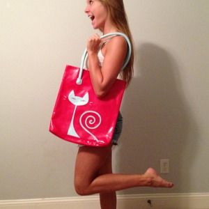 Red & Blue Leather Cat Purse