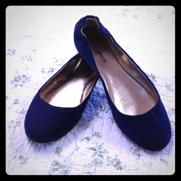 Royal blue faux suede flats