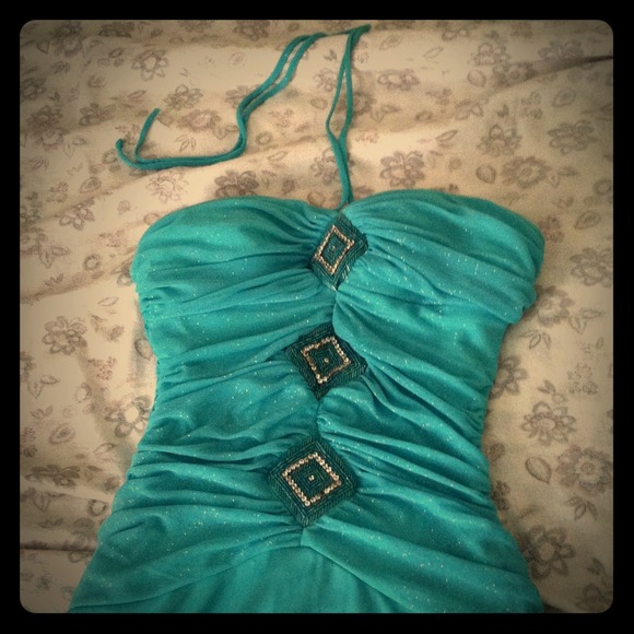 Fancy long teal dress