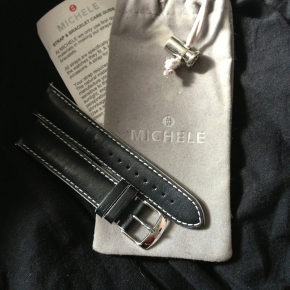 Authentic Michele black leather watch band!