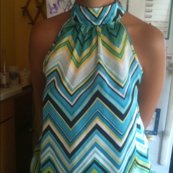Stripped blue green top