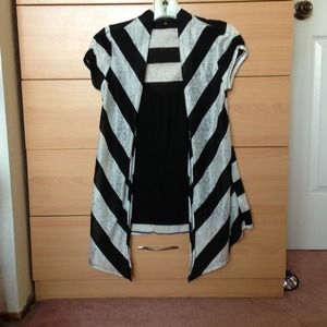 Black tank attached with a stripped cardigan