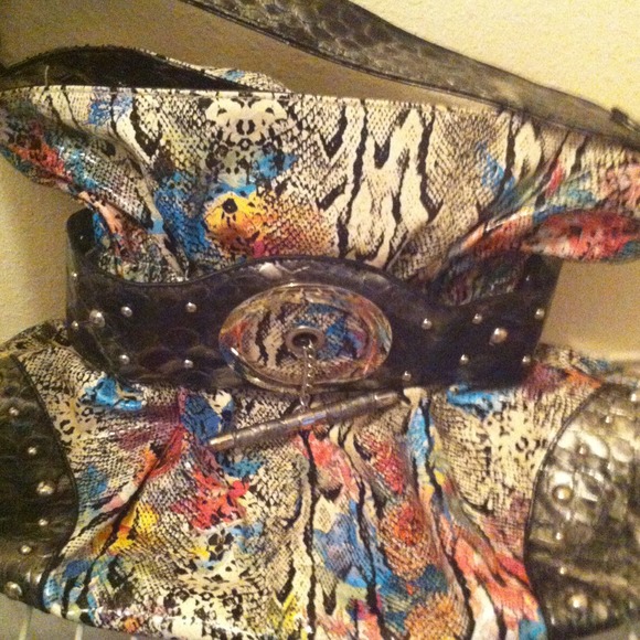 Large purse. Zebra print, rainbow colored.