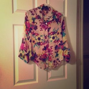 Floral button-down shirt.