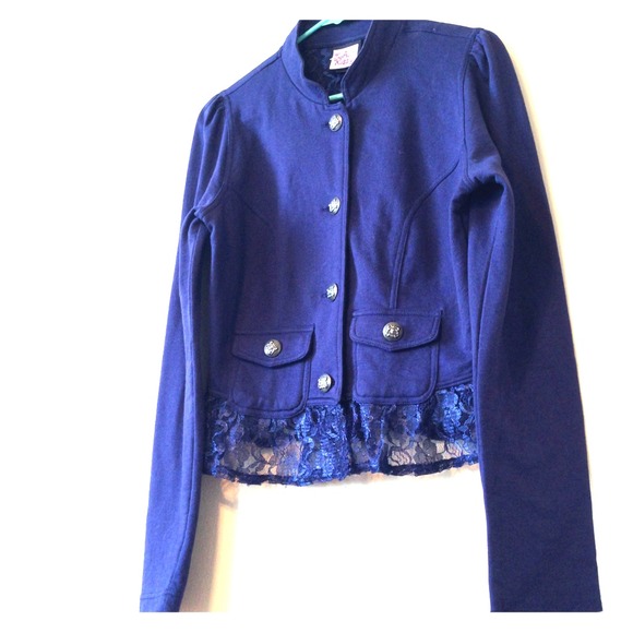 Cute navy, blue, lace sweater. Cute buttons! Chic!