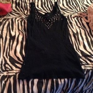 Black 1 fingered tank top with rignstones.