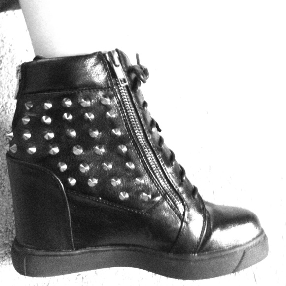 Black Studded Wedge Sneakers