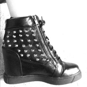 Black Studded Wedge Sneakers
