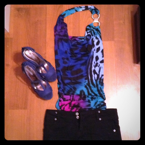 Multi Colored Cheetah Print Halter Top