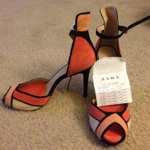 Size 41 Zara multi-color peep toe heel. Worn once!