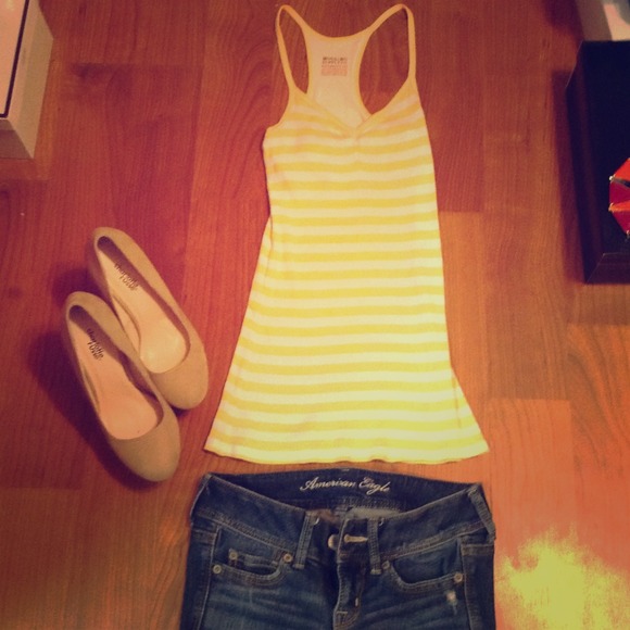 Yellow and White Stripped Racer Back Tank